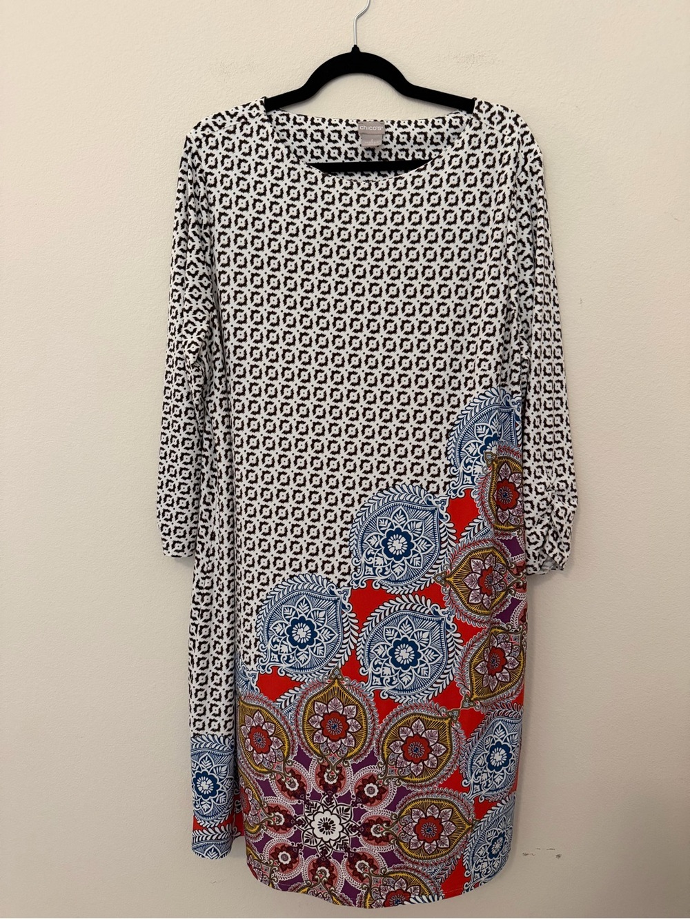 Chico’s Geometric Print Pullover Dress Size 3/16-18 Boho Stretchy